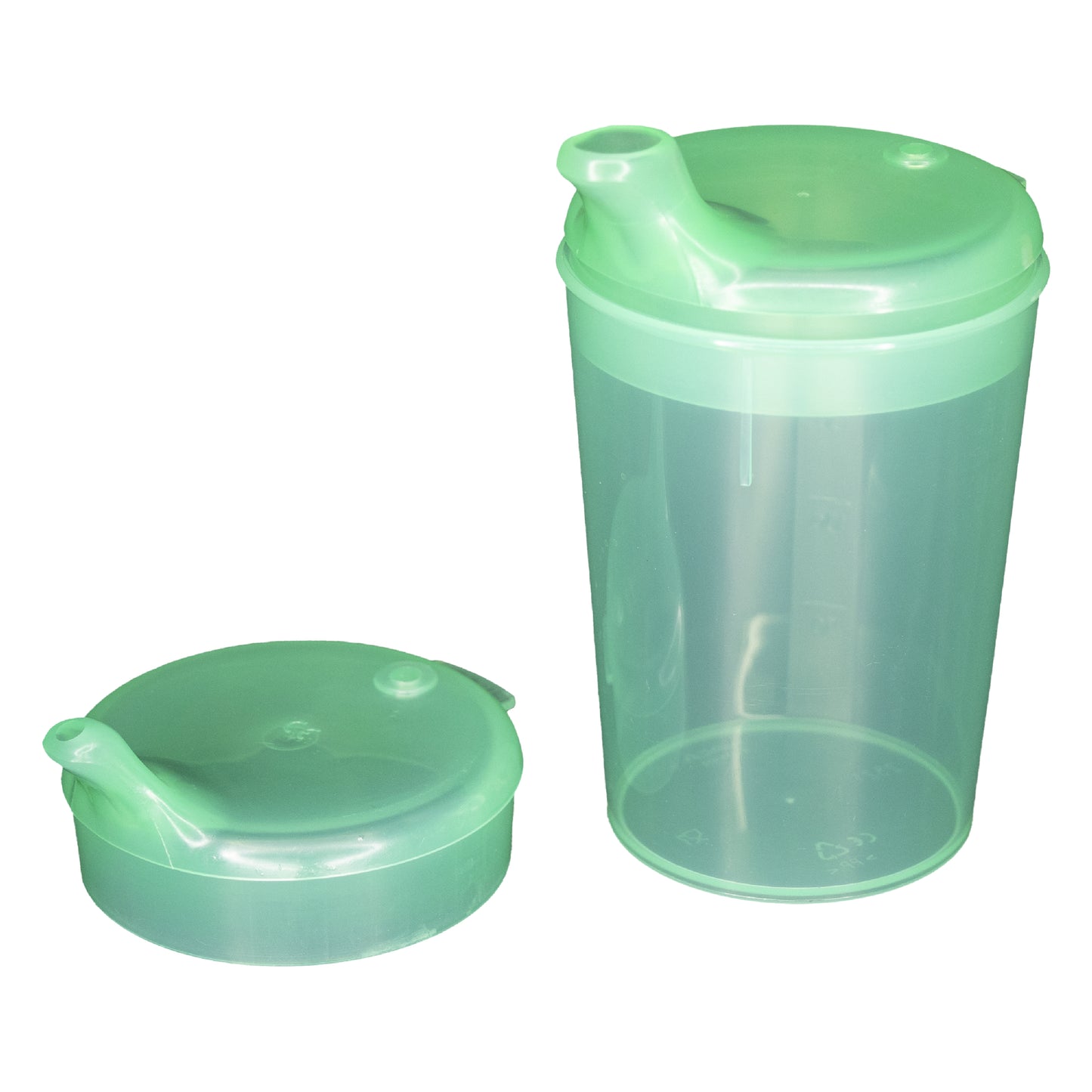 Juego de vasitos para sorber NITRAS, polipropileno, verde, 3 piezas, 1 vaso de capacidad 250 ml, 1 abertura de tapa 12x10 mm, 1 abertura de tapa 4x4 mm, caja de 50 juegos | Caja (1 paquete)