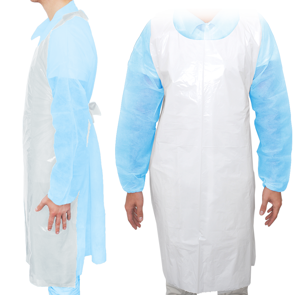 MaiMed-Apron Light PE, forkle laget av PE 75x120cm hvit, 100 stk/pakning, blokkert, glatt overflate | Pakke (100 stk)