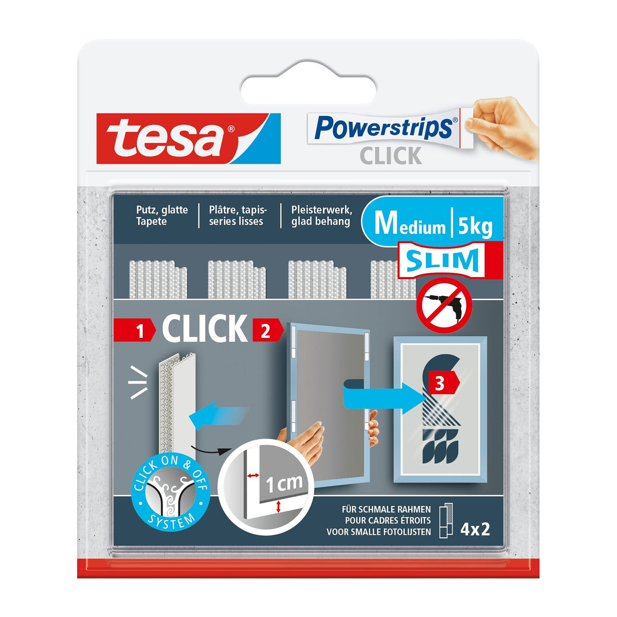 Almohadillas adhesivas de velcro tesa Powerstrips Click, blancas, 2 unidades