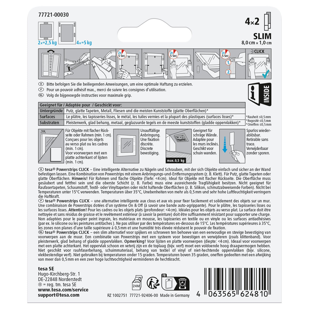 Almohadillas adhesivas de velcro tesa Powerstrips Click, blancas, 2 unidades