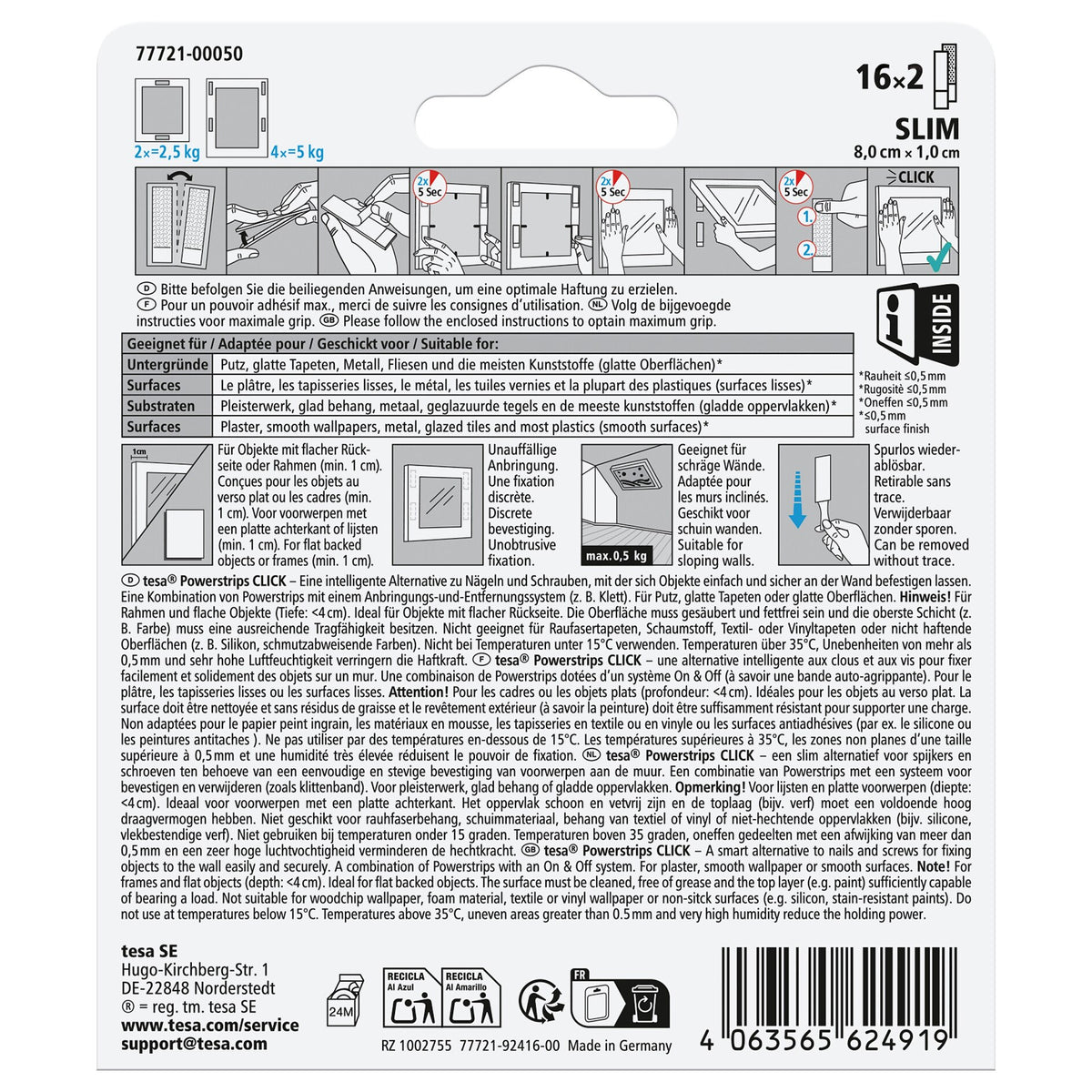 tesa Powerstrips Click Velcro Adhesive Pads, White, 8-Pack