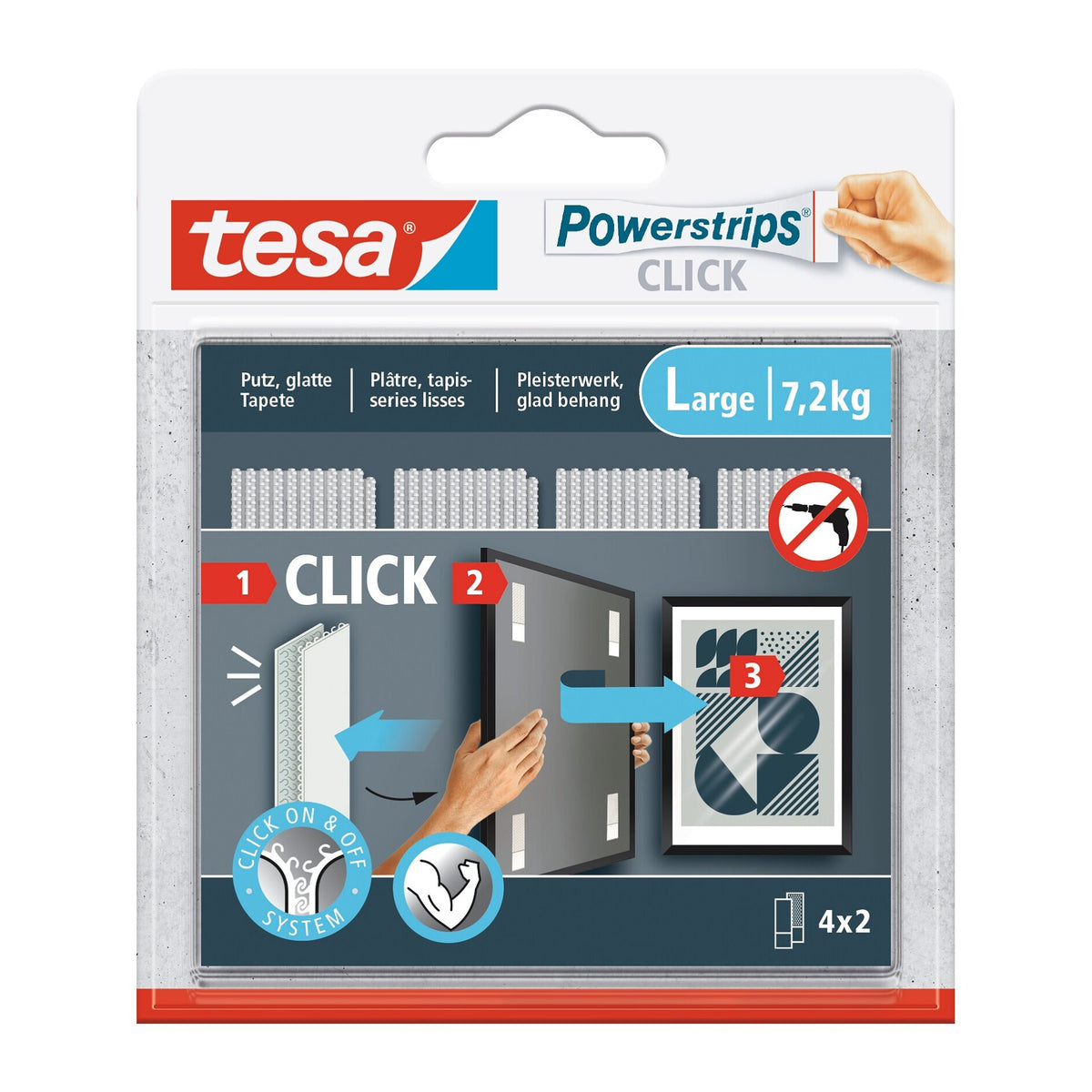 Almohadillas adhesivas de velcro tesa Powerstrips Click, blancas, 4 pares