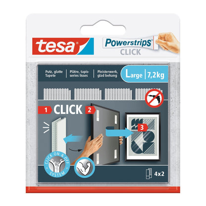 Almohadillas adhesivas de velcro tesa Powerstrips Click, blancas, 4 pares