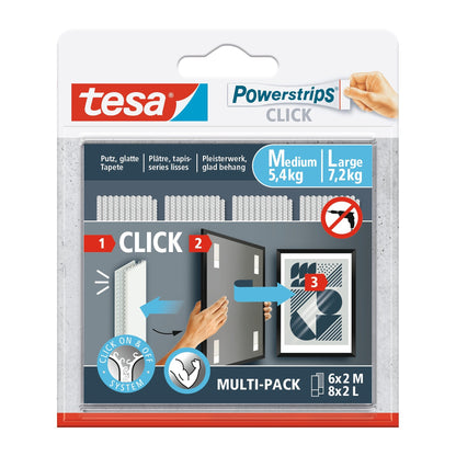 tesa Powerstrips CLICK Multi, 6 pares M + 8 pares L, blanco
