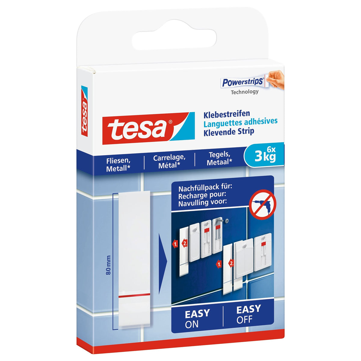 Cinta adhesiva tesa para azulejos y metal, blanca, hasta 3 kg