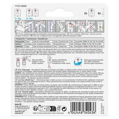Clavo adhesivo ajustable de tesa para azulejos y metal, blanco, hasta 4 kg