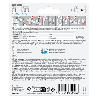 tesa Adhesive Nail for Wallpaper and Plaster, White, up to 0.5 kg