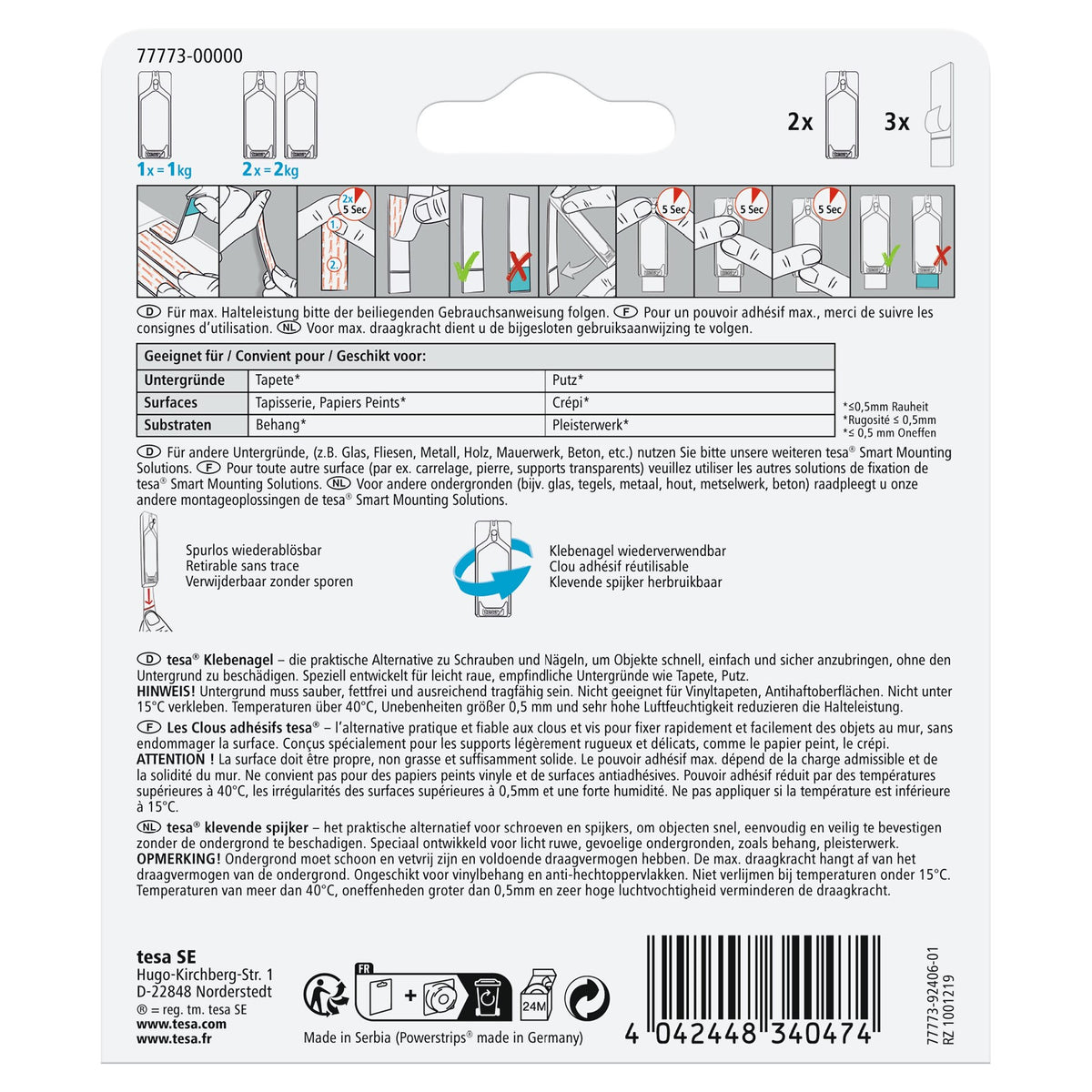 tesa Adhesive Nails for Wallpaper and Plaster, White, up to 1 kg