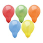Cinco PAPSTAR globos de aire Ø 29 cm, de colores surtidos (rojo, verde, naranja, azul, amarillo) de la PAPSTAR GmbH están dispuestos en dos filas sobre un fondo blanco. En la fila superior hay tres globos, en la fila inferior dos. Cada globo muestra un reflejo de luz.