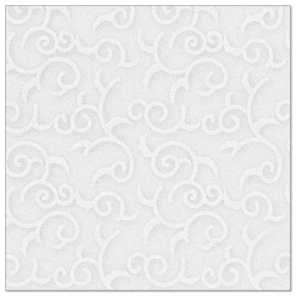La PAPSTAR GmbH ROYAL Collection 50 servilletas blancas (1/4-pliegue, 40 x 40 cm) están adornadas con un patrón de enredaderas en relieve que aporta estructura y estilo, ideal para mesas elegantes.