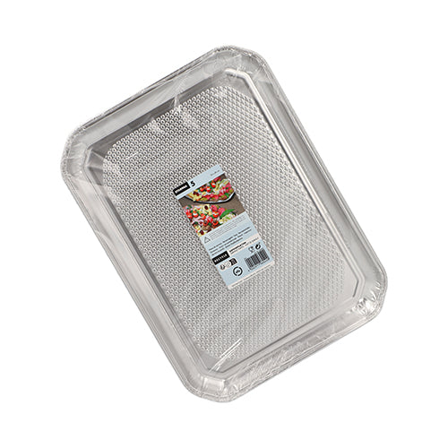 Starpak 5 serveringsfat, aluminium rektangulær 35 cm x 26 cm, er rektangulære engangsskåler av aluminium, hygienisk pakket i krympefolie med en sentrert matetikett, perfekt for profesjonell serveringsbransje. (5 stykker).