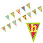 La PAPSTAR guirnalda "Feliz Cumpleaños" (4 m, papel lacado) de PAPSTAR GmbH consta de coloridos banderines triangulares con diferentes patrones y colores, cada uno mostrando una letra para "Feliz Cumpleaños".