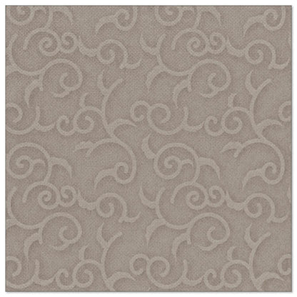 Den kvadratiske servietten fra "ROYAL Collection" fra PAPSTAR GmbH (20 servietter, 1/4-fals, 40x40 cm) viser et elegant, hevet rankemønster i lys taupe, ideell for den krevende borddekorasjonen.