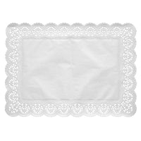 The 100 sheets of high-quality paper, square, white PAPSTAR The GmbH logo consists of rectangular, white, pointed doilies with an intricately scalloped edge and a simple center, depicted against a white background.