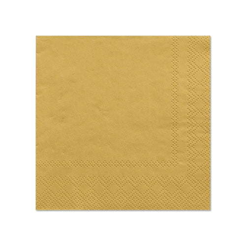 Las PAPSTAR 20 servilletas (25 cm x 25 cm, 3 capas, 1/4 pliegue) de la PAPSTAR GmbH tienen un borde texturizado y un color dorado elegante, ideal para una decoración de mesa elegante; representadas sobre un fondo blanco.