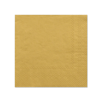 Las PAPSTAR 20 servilletas (25 cm x 25 cm, 3 capas, 1/4 pliegue) de la PAPSTAR GmbH tienen un borde texturizado y un color dorado elegante, ideal para una decoración de mesa elegante; representadas sobre un fondo blanco.