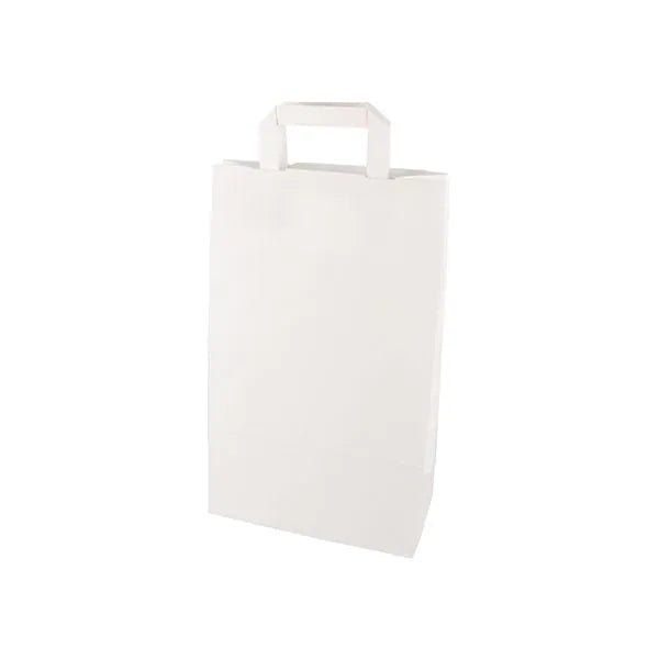 The PAPSTAR 50 carrier bags of PAPSTAR GmbH are white paper bags with flat bottoms and handles, standing upright against a white background - an eco-friendly bag for daily use.