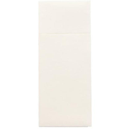 The Starpak 480 cutlery bags are rectangular, cream-colored Airlaid envelopes (40 x 33 cm) with a flap and cutlery fold, ideal for the hygienic presentation of cutlery. Brand: Starpak. Depicted on a plain white background.
