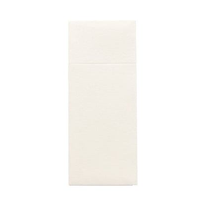 A vertical, cream-colored Starpak 480 cutlery bag envelope (Airlaid, 40 x 33 cm with cutlery fold) is depicted against a white background with a closed flap for hygienic presentation and without visible markings.