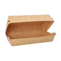 The PAPSTAR "Pure" baguette boxes made of unbleached kraft paper are brown, rectangular (7.5 x 10.7 x 22 cm), and reveal their empty interiors. The boxes from PAPSTAR GmbH comes in packs of 25 — 100% Fair | Foil.