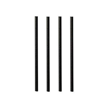 Four black PAPSTAR paper cocktail straws (7 mm x 10 cm) from PAPSTAR GmbH stand upright in a row against a white background.