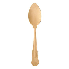 El PAPSTAR Cuchara de madera «pure» de 19,5 cm con diseño vintage de PAPSTAR GmbH, con una copa redondeada y un asa decorativa, se presenta en posición vertical sobre un sencillo fondo blanco. Se suministra en paquetes de 50 unidades en una bandeja de cartón.