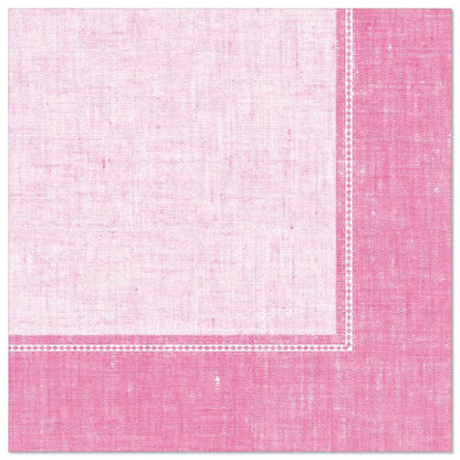 Die PAPSTAR 50 Servietten "ROYAL Collection" 1/4-Falz 40 x 40 cm rosa der PAPSTAR GmbH haben ein leicht strukturiertes rosa Design mit heller Mitte, dunklerem Rand und gestickten weißen Linien - ideal für elegante Tischdekorationen.