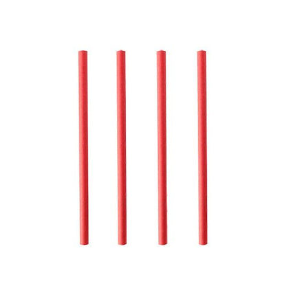 Four red ones PAPSTAR Paper cocktail straws (Ø 7 mm, 15 cm) from PAPSTAR GmbH are displayed side by side—ideal as stylish, eco-friendly cocktail straws (200 per can).