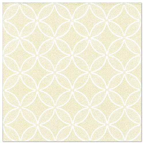 A square beige tile, inspired by PAPSTAR 50 napkins "ROYAL Collection" 1/4 fold 40 x 40 cm champagne from PAPSTAR GmbH, with white interlocking circle and oval patterns on a subtly textured background for a refined look.