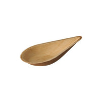 Un PAPSTAR Cucharillas para aperitivos de hoja de palma, 12 cm, diseño «Asia» (25 unidades), biodegradables y respetuosas con el medio ambiente, con bordes lisos sobre un fondo blanco liso.
