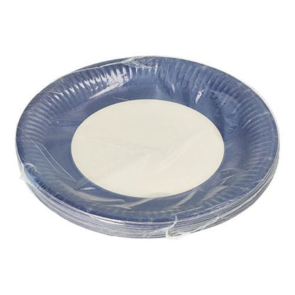 Un paquete de PAPSTAR 20 platos, cartón redondo Ø 23 cm de la PAPSTAR GmbH se presenta en un embalaje de plástico transparente frente a un fondo blanco sencillo, ideal para eventos.