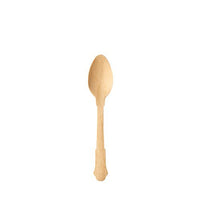 A single PAPSTAR A "pure" 12-cm wooden coffee spoon from a 6-pack, featuring a vintage design, is centered on a plain white background.