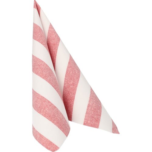 Una servilleta de la PAPSTAR GmbH "ROYAL Collection" (40 x 40 cm, burdeos, 1/4-pliegue) de un paquete de 50 está doblada en forma de triángulo y se mantiene erguida sobre un fondo blanco.