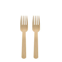 Two PAPSTAR "Pure" bamboo forks, 14 cm, lie side by side on a plain white background.