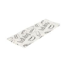 Abgebildet ist eine flache, weiße PAPSTAR Hot Dog-Tüten-Papierverpackung (21x8,5 cm) mit schwarzer Hot Dog-Strichzeichnung und "Hot Dog"-Text aus der 1000er-Schrumpfpackung der PAPSTAR GmbH auf weißem Hintergrund.