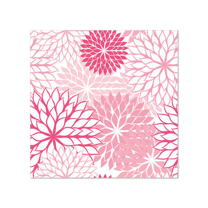 Las 20 servilletas de PAPSTAR GmbH, 25 cm x 25 cm, 3 capas, presentan un patrón simétrico repetido de motivos florales superpuestos en rosa y rojo con pétalos puntiagudos y espacio blanco, plegado en un 1/4 pliegue.