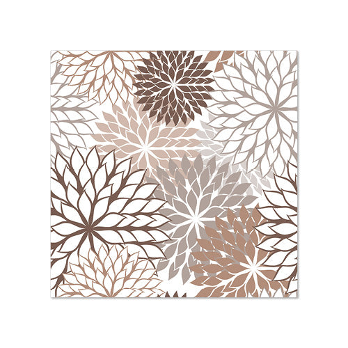 Die PAPSTAR 20 Servietten (25 cm x 25 cm, 3-lagig, 1/4-Falz) der PAPSTAR GmbH verfügen über ein geometrisches Design mit überlappenden Blumenformen in Braun-, Hellbraun-, Beige- und Weißtönen, die in einem symmetrischen Muster angeordnet sind.