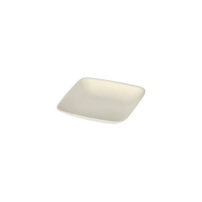 The PAPSTAR finger food plate square made of sugarcane "pure", 6.5 cm, white (12 pieces) from PAPSTAR GmbH is sustainable disposable tableware with a slightly raised edge - ideal for serving finger food.