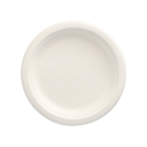 A PAPSTAR 50 sugarcane "pure" plate from PAPSTAR GmbH, simple and round in white, is shown from above against a white background.