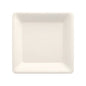 Ein „pure“ quadratischer weißer Teller der PAPSTAR GmbH aus umweltfreundlichem Zuckerrohr, biologisch abbaubar, aus dem 12er Set, von oben auf weißem Hintergrund fotografiert.