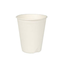 The PAPSTAR "Pure" Sugarcane Drinking Cup, White, 8 cm from PAPSTAR "GmbH" is displayed against a white background. This sustainable cup is ideal for hot beverages and comes in a pack of 12 wrapped in shrink wrap.