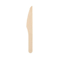 A PAPSTAR "Pure" Wooden Knives (16.5 cm, eco-friendly and sturdy, 250 pieces, PAPSTAR (GmbH) is depicted vertically with the blade pointing upward against a plain white background.