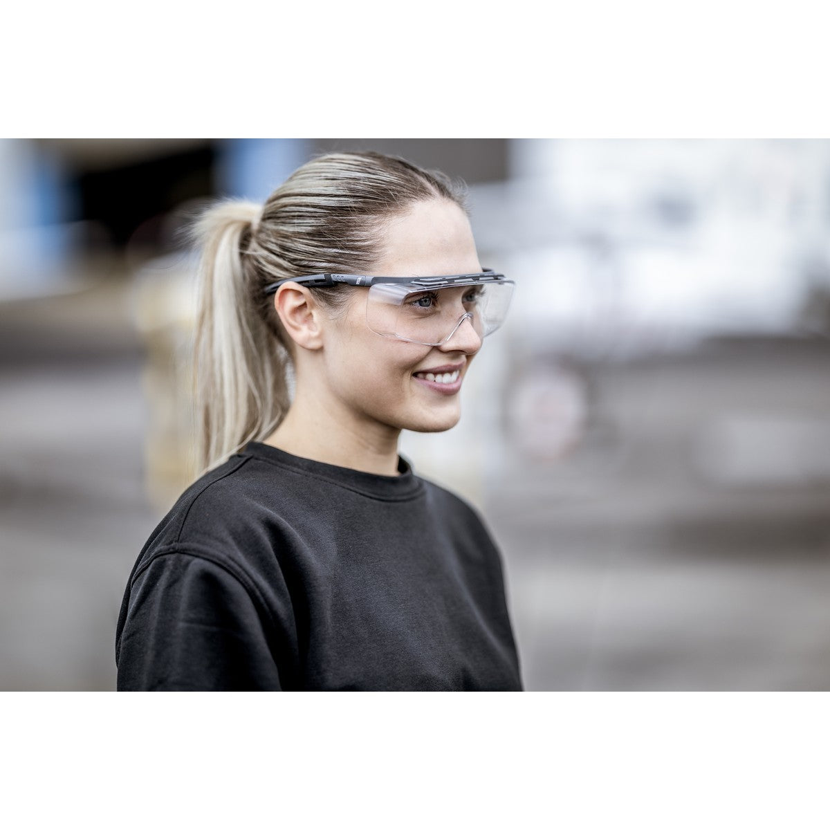 NITRAS VISION PROTECT PREMIUM, temple glasses, transparent / gray, ISO 16321-1 plastic | Pack (10 pieces)