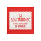 Die PAPSTAR 20 Servietten, 33x33 cm, 3-lagig, 1/4-Falz in rot von der PAPSTAR GmbH haben eine weiße Mitte, Wellenkanten und einen französischen Text: "La Gourmandise, source inépuisable de bonheur.