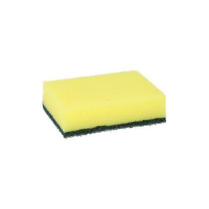 A rectangular yellow-green Starpak pot cleaner sponge (2.6 x 9 x 6.6 cm) with a scrubbing pad, depicted against a plain white background; pack of 6.