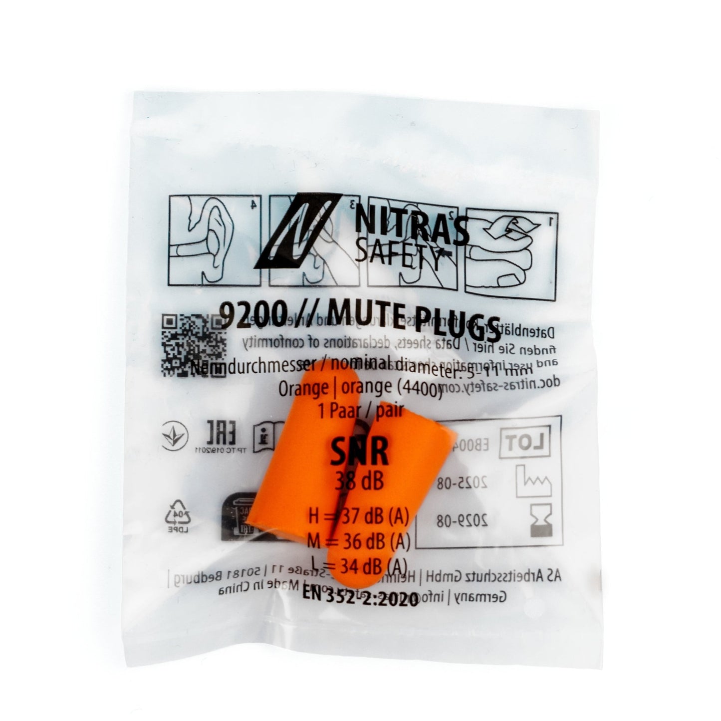 NITRAS MUTE PLUGS, tapones para los oídos, naranja, EN 352-2, 250 par/caja PU | Paquete (1 pieza)