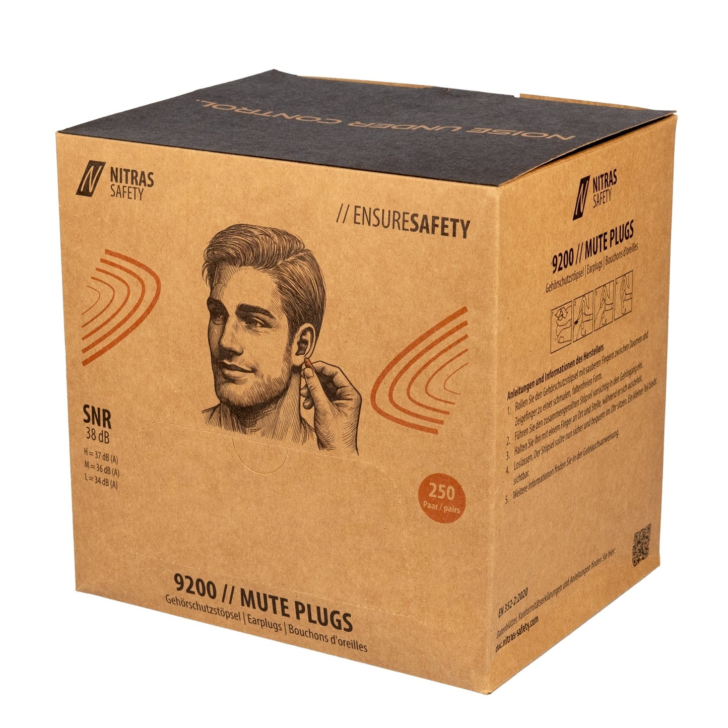 NITRAS MUTE PLUGS, tapones para los oídos, naranja, EN 352-2, 250 par/caja PU | Paquete (1 pieza)