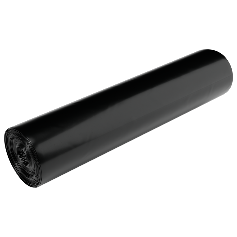 En pakke EMIL DEISS KG (GmbH + Co.) DEISS 95467 søppelsekker type 60 svart, 600x700 mm (25 stykker), er avbildet foran en enkel hvit bakgrunn. De stramt innpakkede søppelsekkene har en glatt, blank overflate.