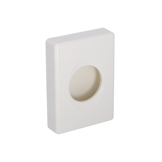 Die DEISS 99301 Dispenser Hygiene Box (100x139,5x27,5 mm, weiß) von EMIL DEISS KG ist eine weiße, rechteckige Wandplatte mit zentraler Öffnung zur Kabelführung oder hygienischen Aufbewahrung in medizinischen Einrichtungen. Packung: 25 Stück.