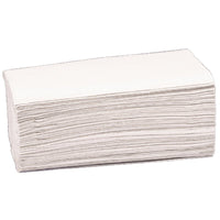 A stack of Abena Re-Seller GmbH 2-ply paper towels, V-fold, 23x24 cm, natural (pack of 200) is neatly arranged in a rectangular stack against a white background.